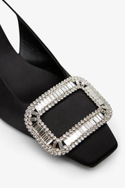 Belle Vivier pilgrim 45 black satin sling backs