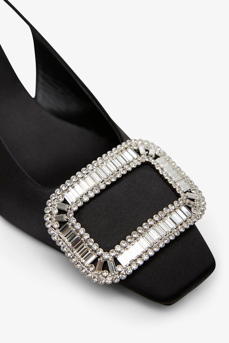 Belle Vivier pilgrim 45 black satin sling backs