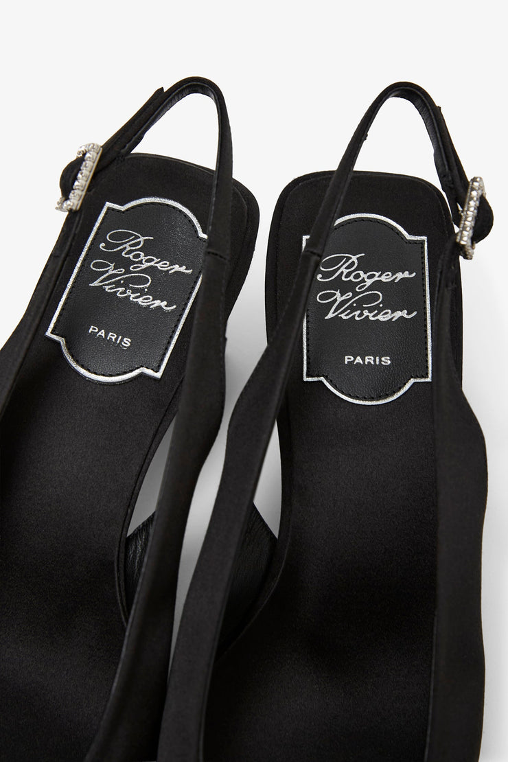 Belle Vivier pilgrim 45 black satin sling backs