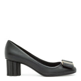 Capua 55 black calf flower heel pumps