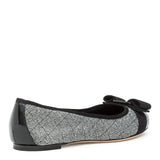 Varina quilted silver fabric black patent ballerinas