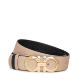 Grained leather gold buckle reversible belt
