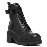 Vara bow black leather ankle boots