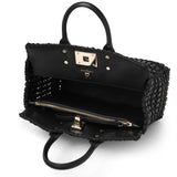 The Studio black leather and rafia tote bag