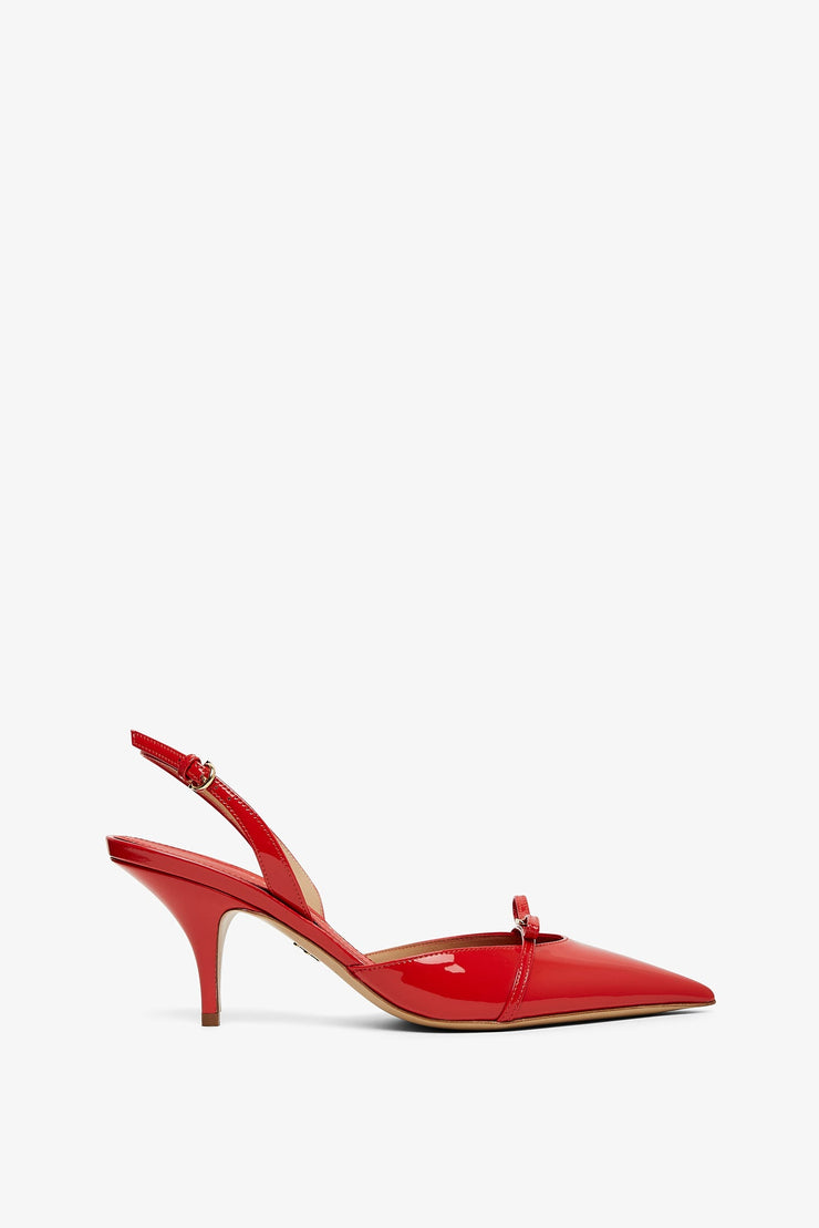 Mini bow red patent sling-back pumps