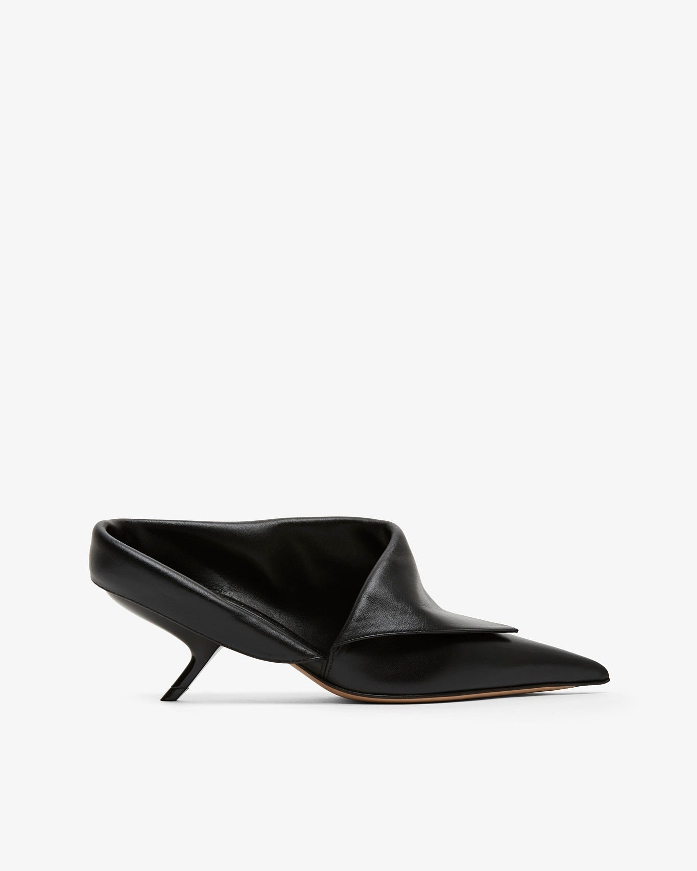 Black high-heeled shoe on a white background