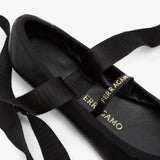 Ankle ribbon black ballet flats