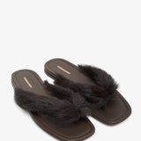 Loly black fur thong flat sandals