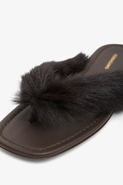 Loly black fur thong flat sandals