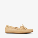 Tan boat shoe on a white background