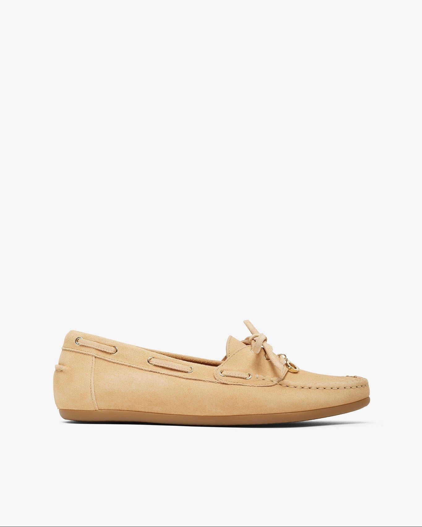 Tan boat shoe on a white background