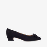 Black shoe with a bow on a white background