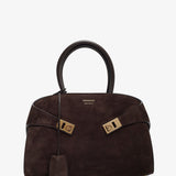 Hug small brown suede top handle bag