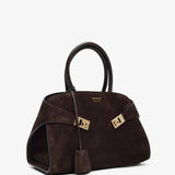 Hug small brown suede top handle bag