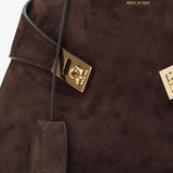 Hug small brown suede top handle bag