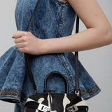 Hug mini white and black top handle bag