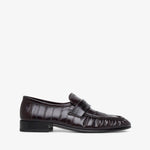 Dark brown leather loafer on a white background