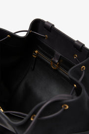 Spring black leather backpack