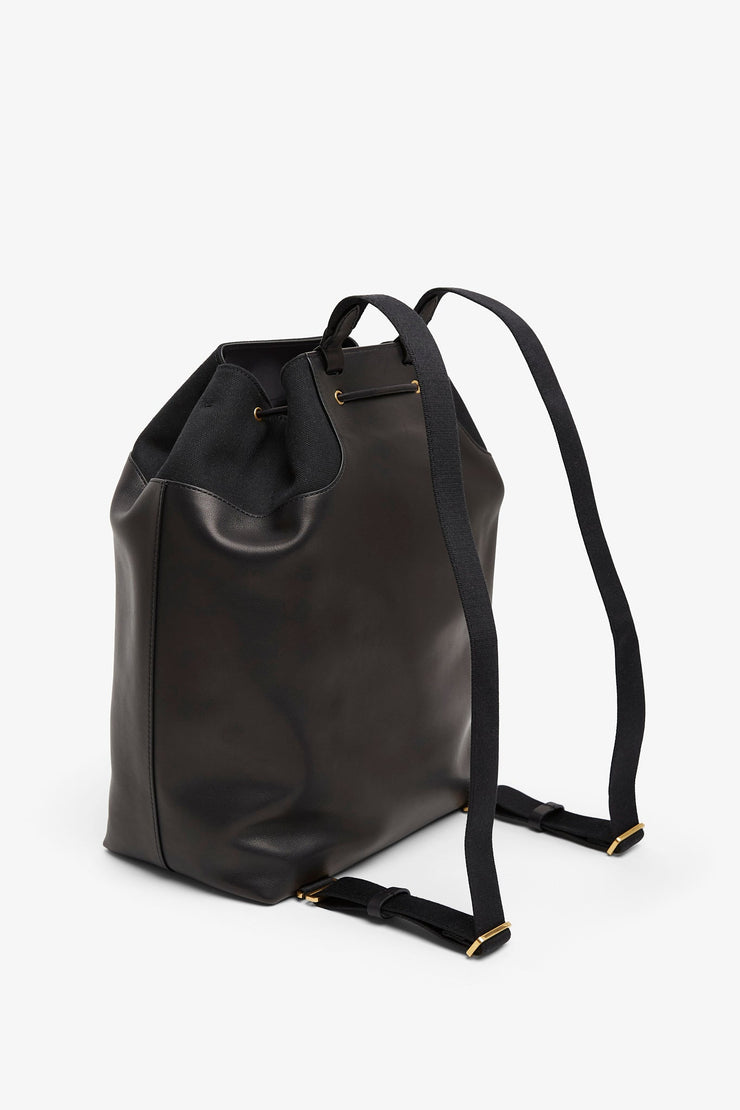 Spring black leather backpack