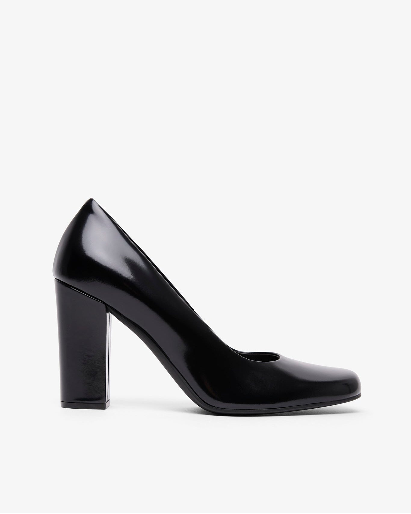 Black high-heeled shoe on a white background