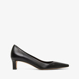Black high-heeled shoe on a white background