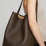 Large N/S deep brown leather tote bag
