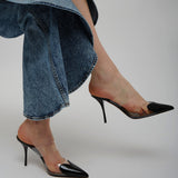 Coeur 90 black patent mule pumps