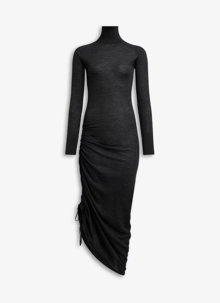 Sheer wool knit draped dress