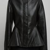 Peplum black leather jacket