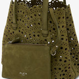 Mina 20 camouflage green suede tote bag