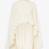 High-low white ruffle top in silk mousseline