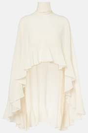 High-low white ruffle top in silk mousseline