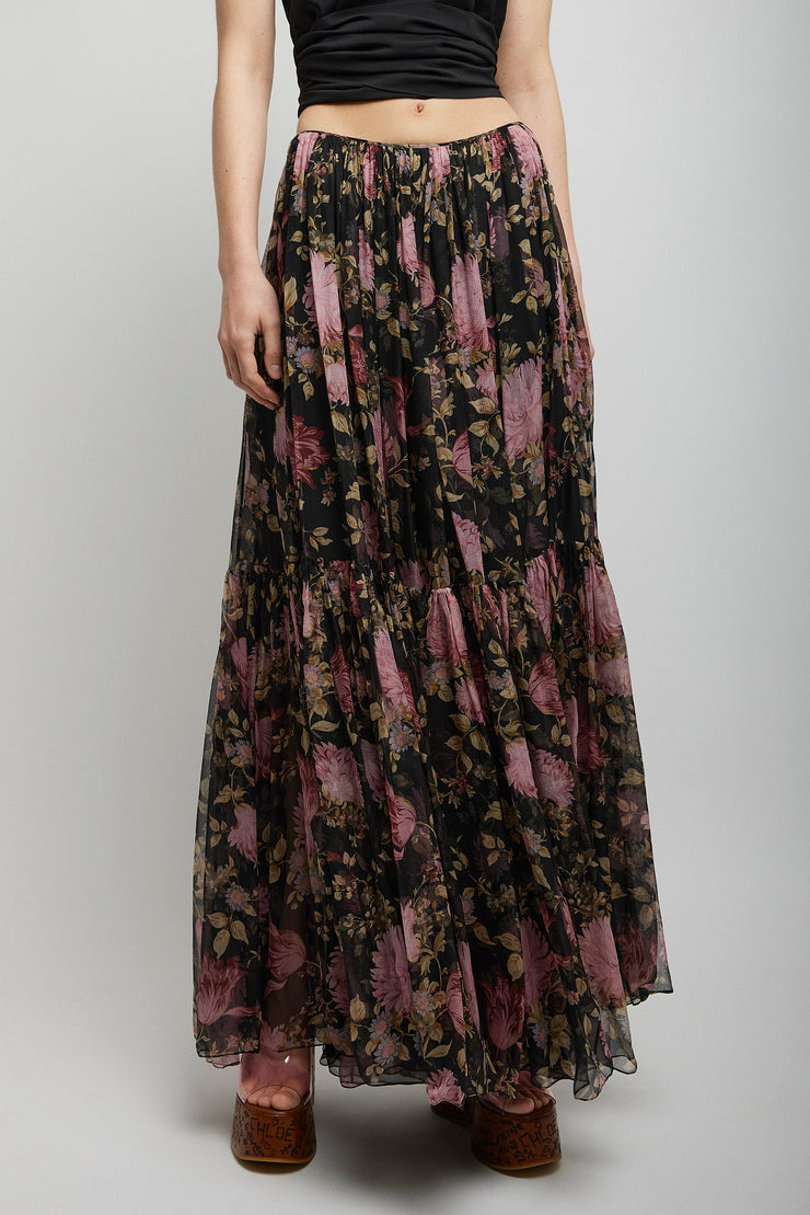 Black flower maxi skirt