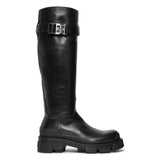 Terra flat black leather high boots