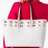 Cabata small spikes white leather tote bag