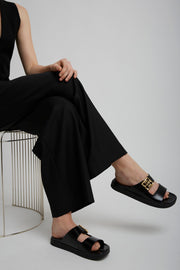 4G black flat sandals