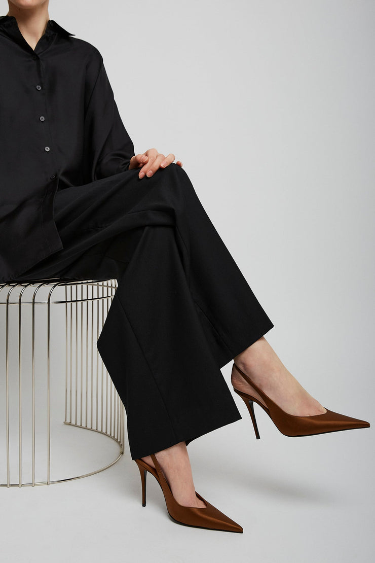 Anok 105 brown satin slingback pumps