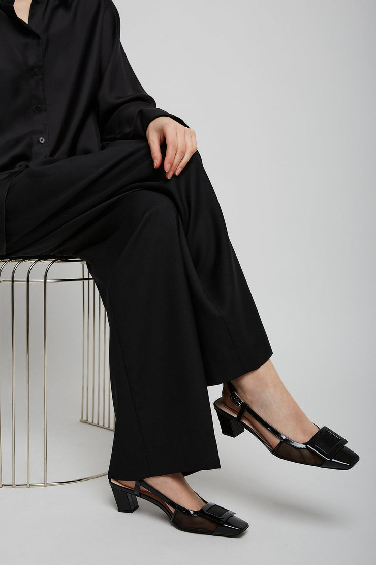 Belle Vivier 45 black mesh slingback pumps