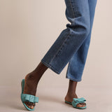 Vicky turquoise leather slides
