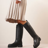 Vara chain black leather high boots