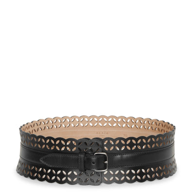 Laser cut black leather belt