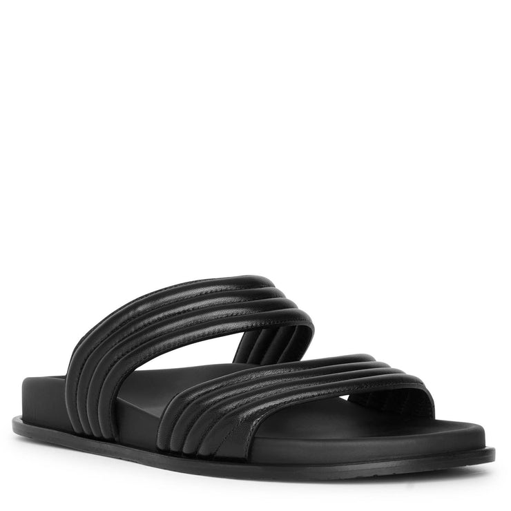 Black leather flat sandals