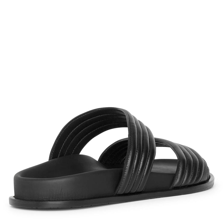 Black leather flat sandals