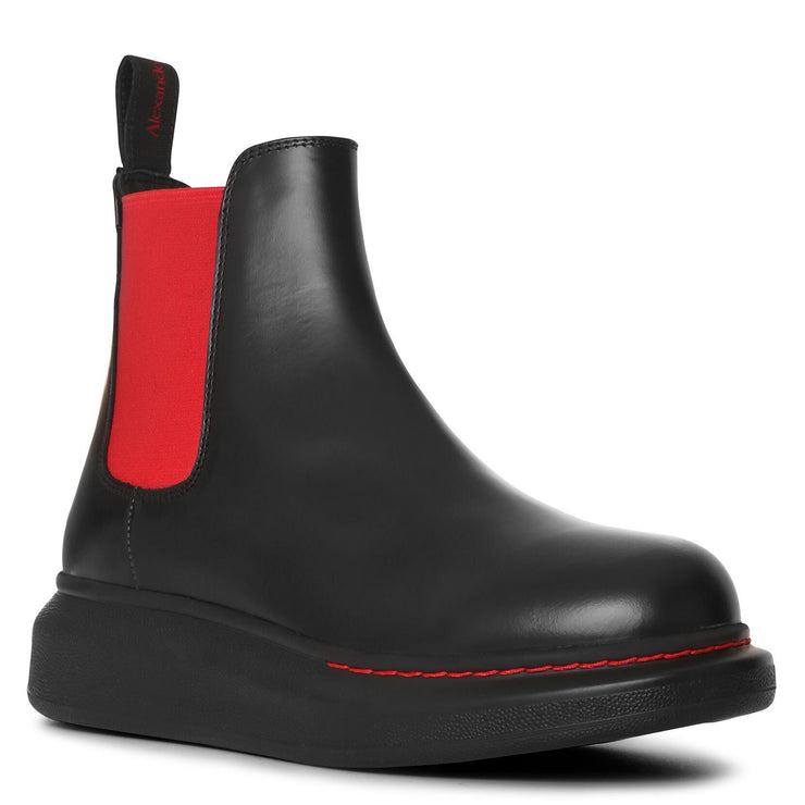 Black and red hybrid chelsea boots