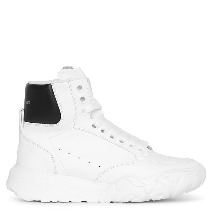 White and black high-top court sneakers