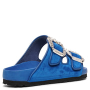 Arizona crystal buckle blue velvet slides