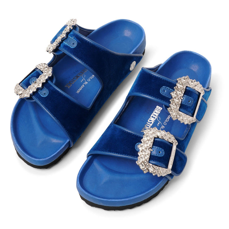 Arizona crystal buckle blue velvet slides