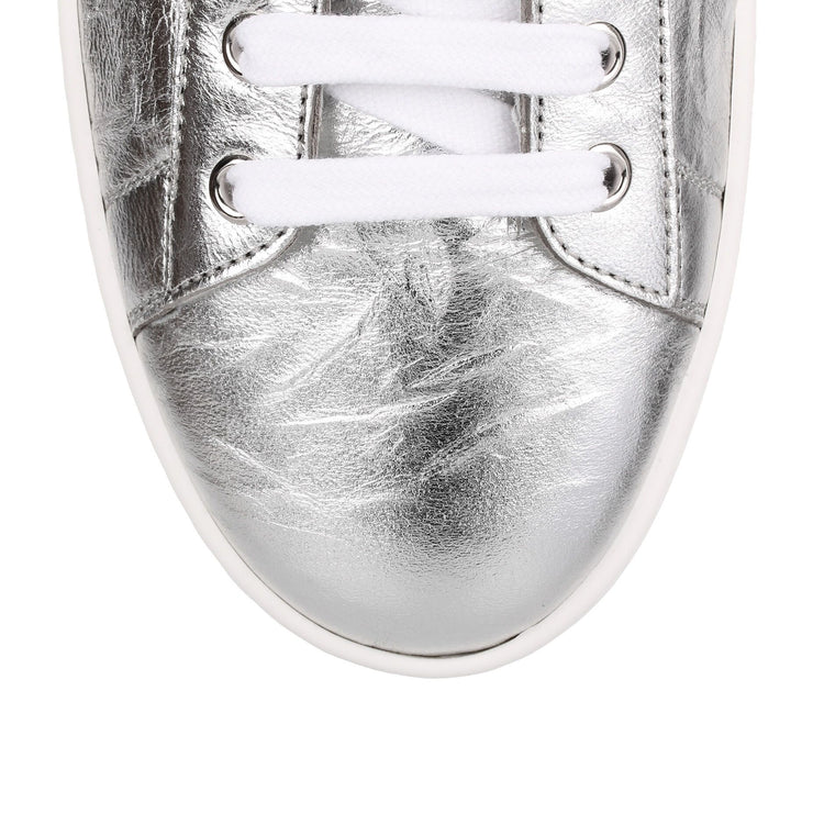 Silver crinkled leather sneaker