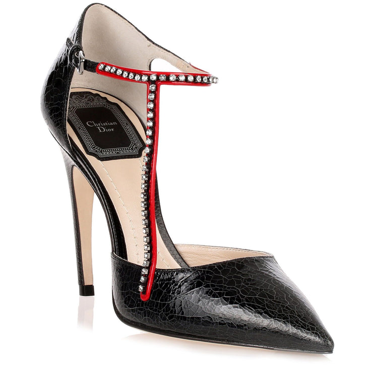 T-Strass black crackled pump