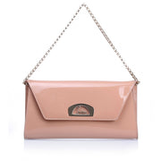 Vero Dodat nude patent leather clutch